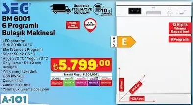 SEG 6 PROGRAMLI BULAŞIK MAKİNESİ